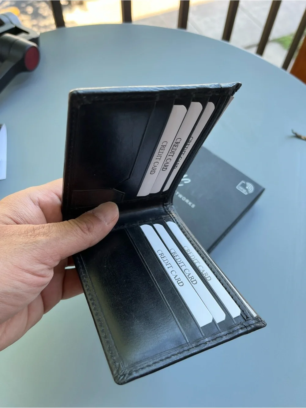 Men's Leather Wallet - Black with Tan Trim